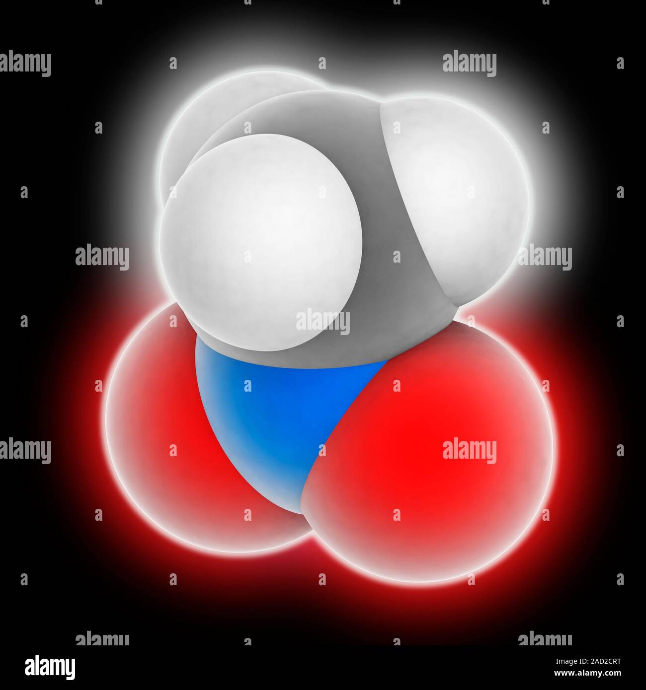 Nitromethane. Molecular model of the organic compound nitromethane (C