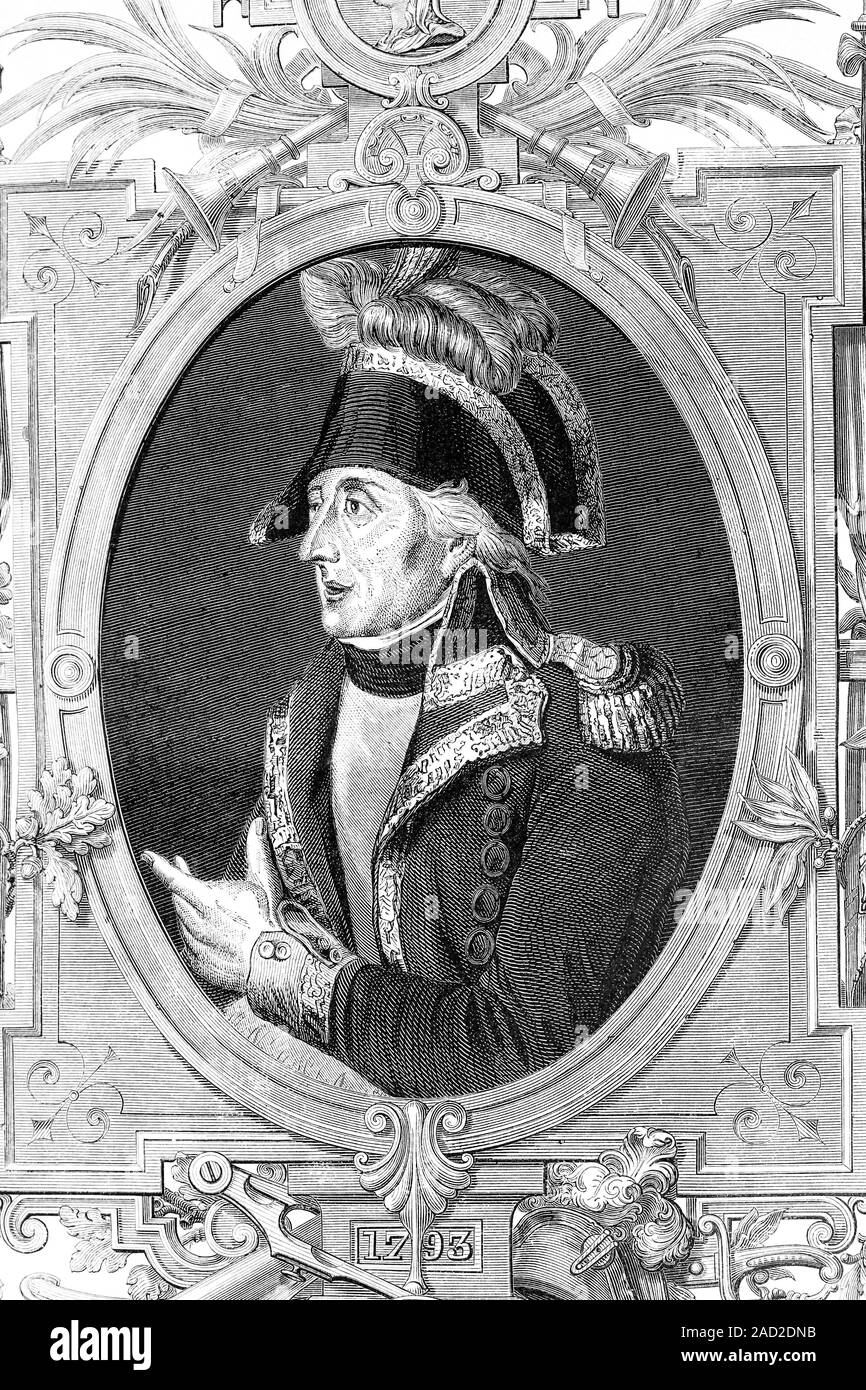 Jacques François Dugommier. French general. Born 1738, died 1794. Antique illustration, 1890. Stock Photo