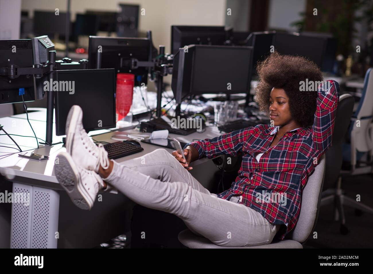 portrait of a young successful African-American woman in modern office ...