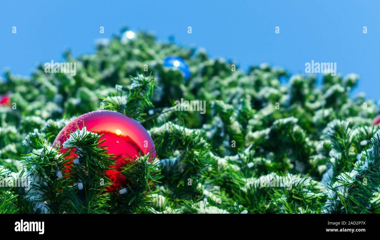 toys Christmas balls on the Christmas tree selective focus unfocus. New year and Christmas holiday concept Stock Photo