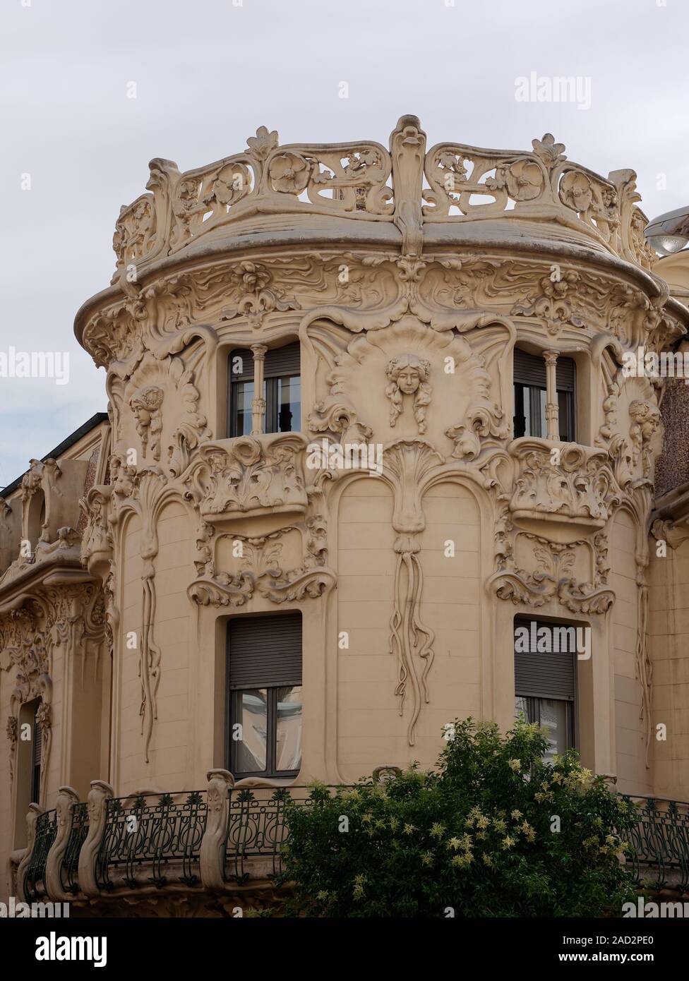 Close-up of the Palacio Longoria, a famous Art Nouveau palace, currently the headquarters of the Spanish Society of Authors (SGAE) Stock Photo