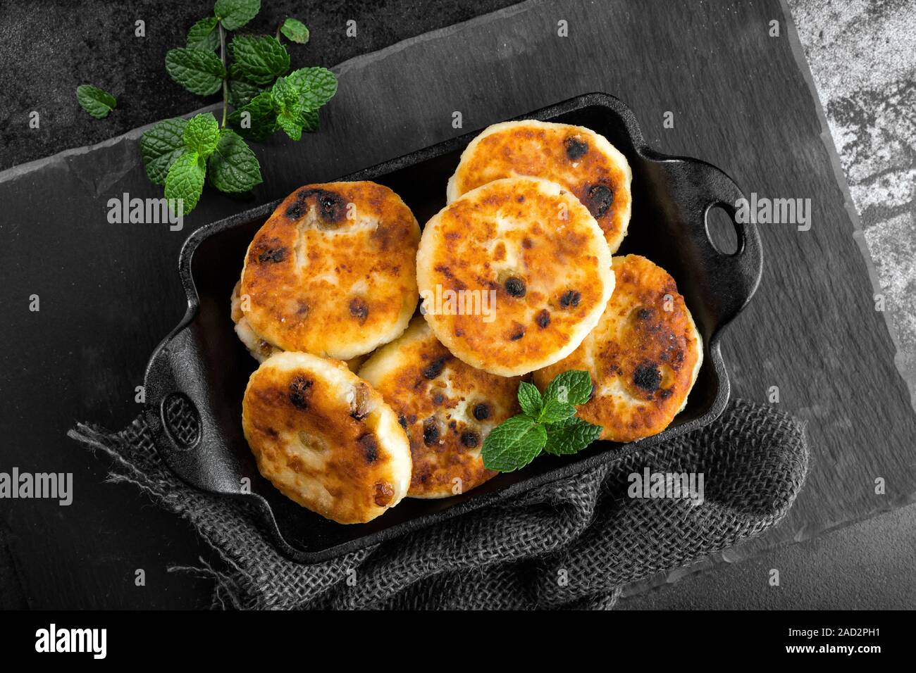 cottage cheese pancakes, syrniki Stock Photo