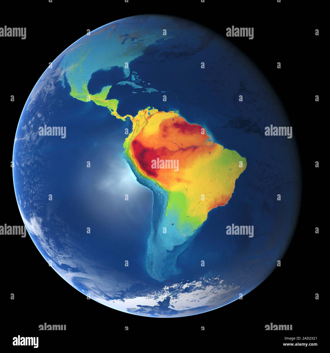 Biodiversity in South and Central America. Earth globe and map showing