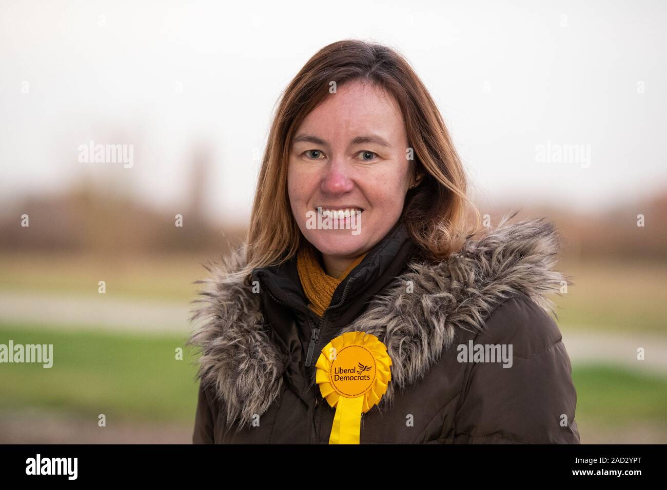 Marie Goldman candidate for chelmsford as Liberal Democrat Leader Jo Swinson visits an arable farm in Galleywood outside of Chelmsford to discuss the impact of Brexit and a Donald Trump trade deal. PA Photo. Picture date: Tuesday December 3, 2019. See PA story POLITICS Election LibDems. Photo credit should read: Aaron Chown/PA Wire Stock Photo