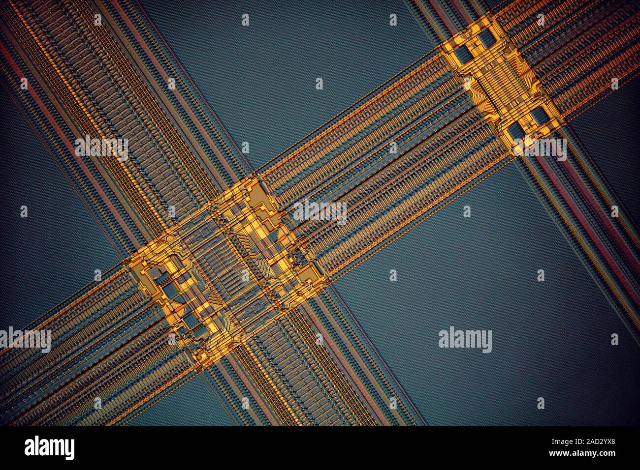 Computer RAM module. Light micrograph of a 1 megabyte fast page mode dynamic random-access memory (FPM DRAM) module. Random-access technology allows t Stock Photo