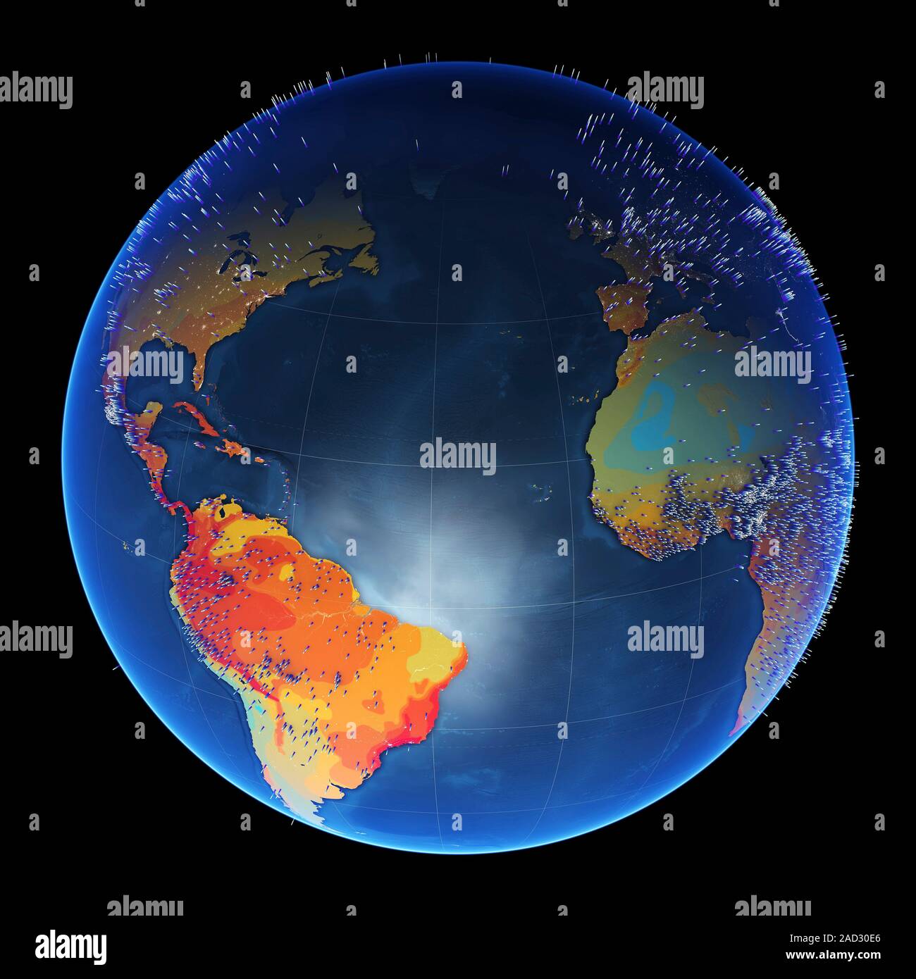 Earth globe and map showing the distribution of the world's languages ...