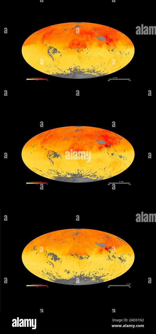 Global carbon monoxide levels. Satellitebased maps showing the