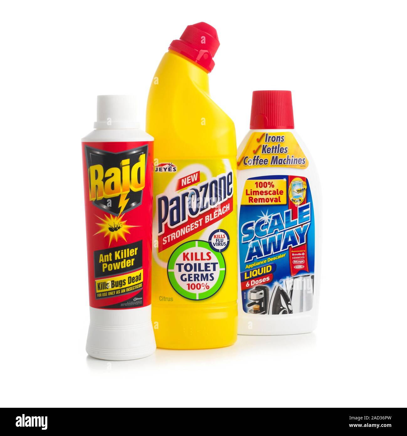 Potentially hazardous domestic products. These are (left to right) ant