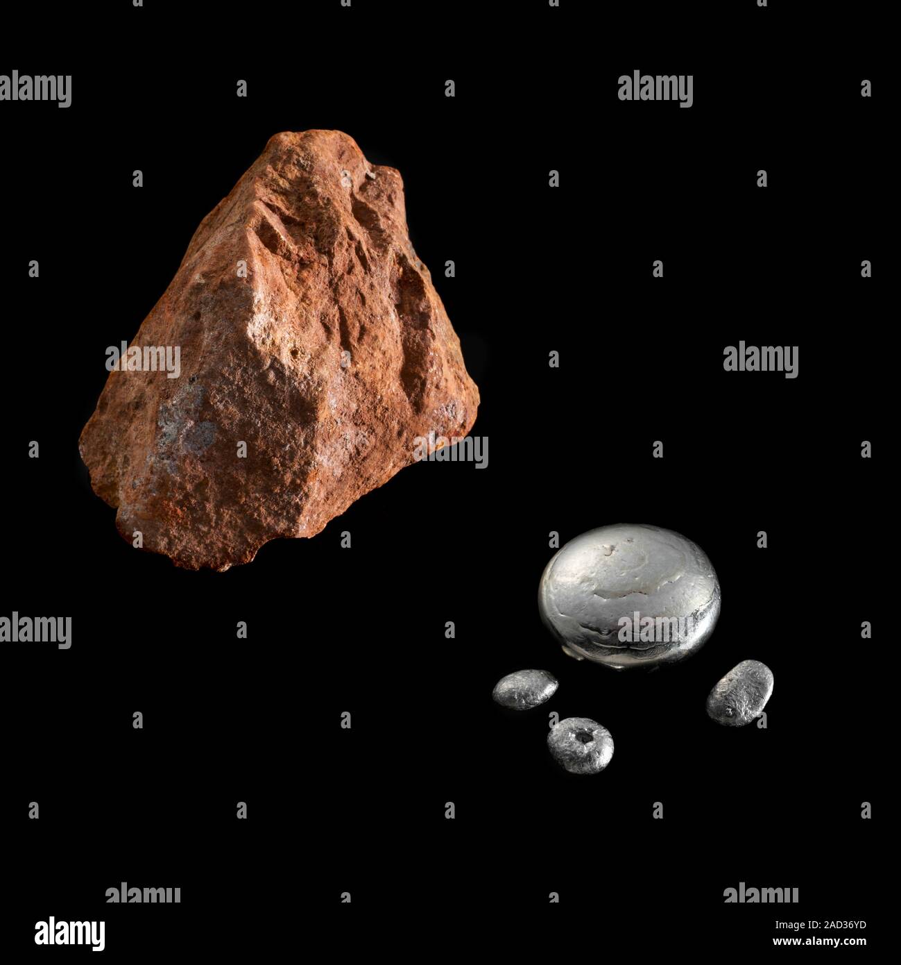 A sample of bauxite, the principal ore of aluminium, with beads of