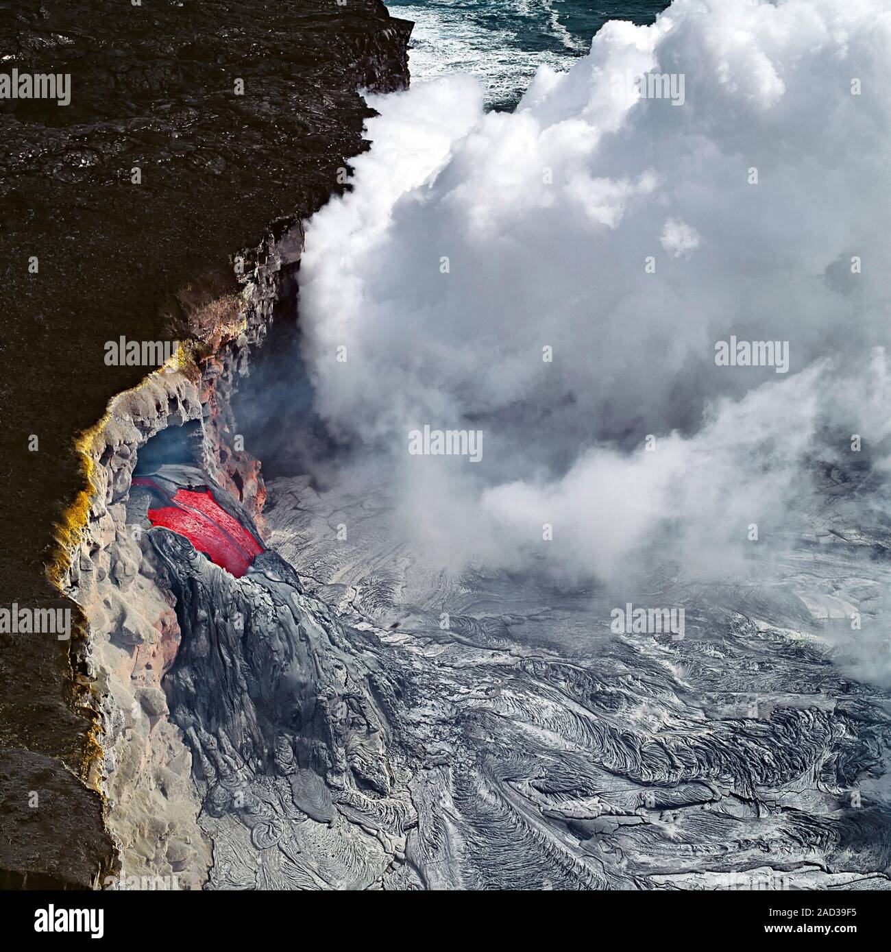 Aerial photograph of a lava tube at Kilauea volcano, Hawaii. The lava