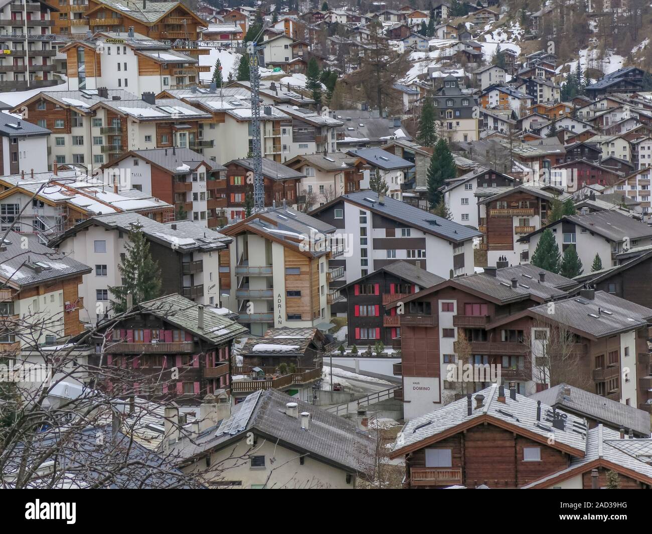 Wohnhäuser, Zermatt, Wallis, Schweiz Stock Photo