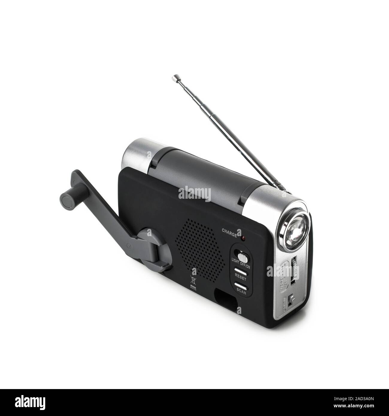 Windup radio and torch. This radio uses a clockwork windup mechanism