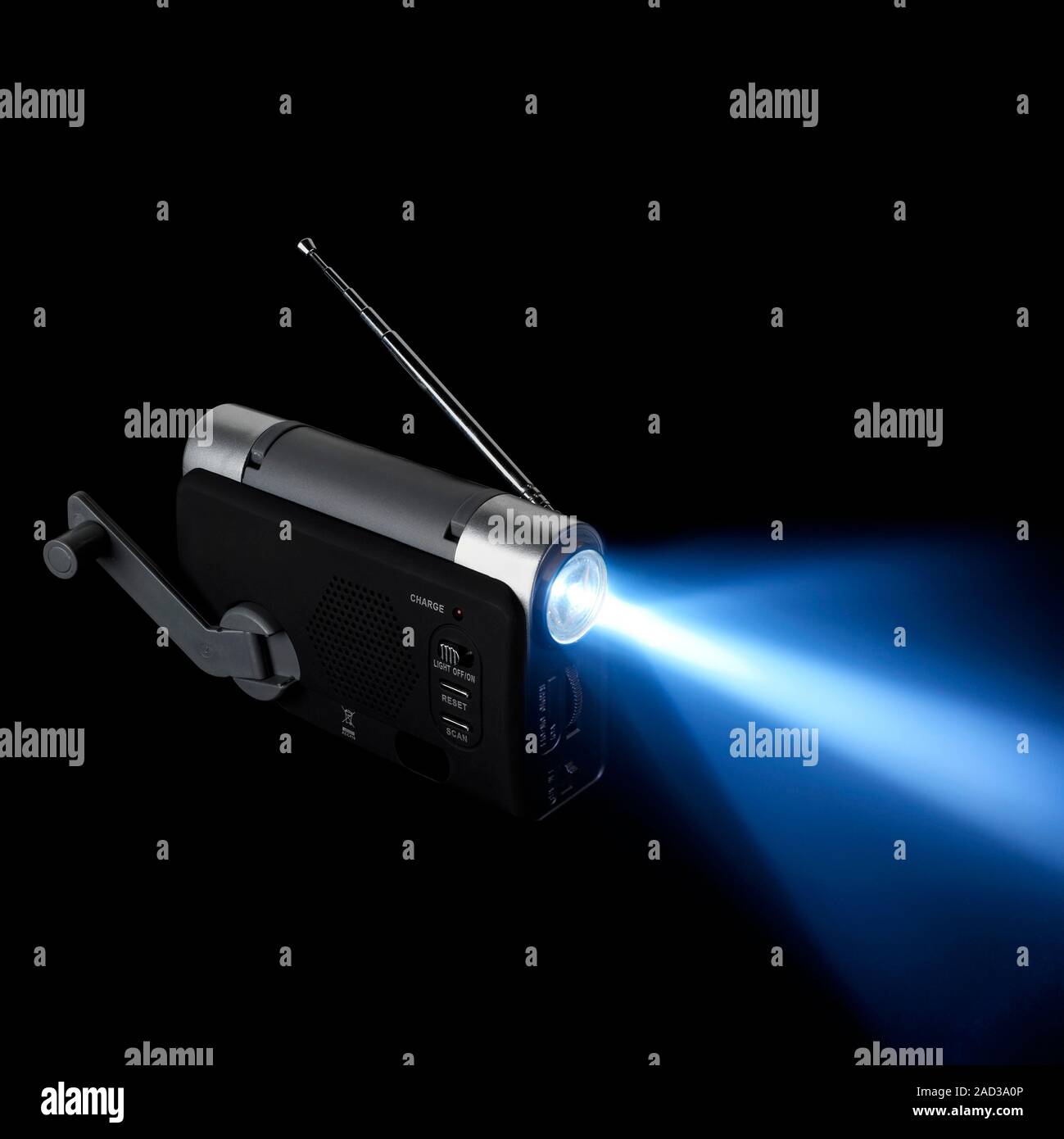 Windup radio and torch. This radio uses a clockwork windup mechanism