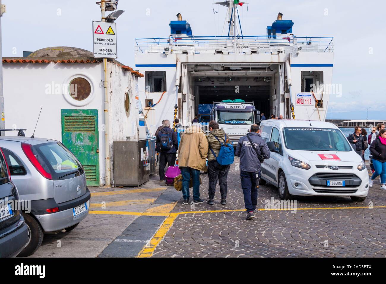 People getting out of ferry from Naples, Ferry port, Capri, Italy Stock Photo