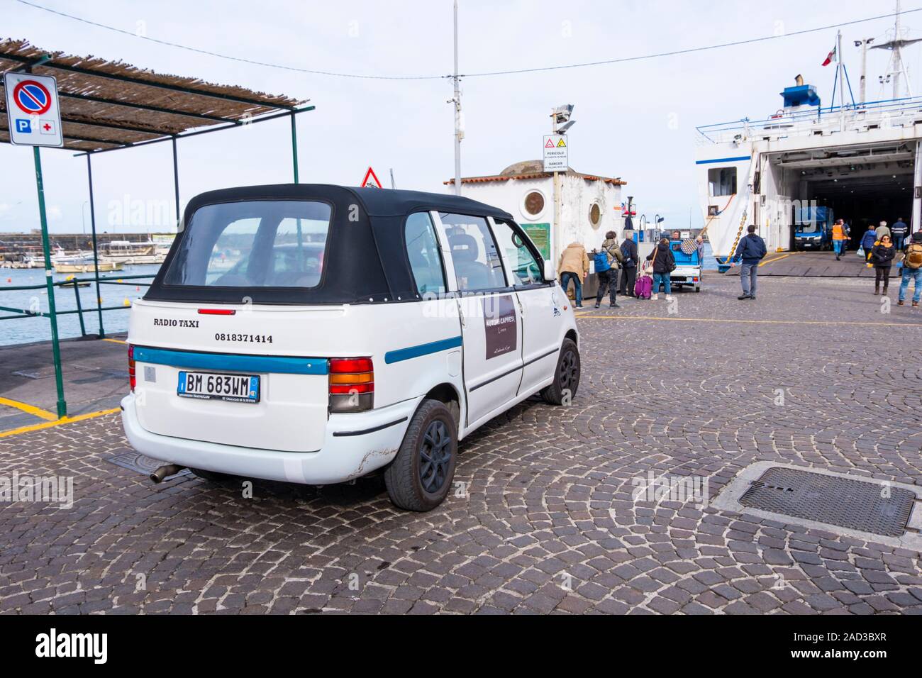 Taxi, Ferry port, Capri, Italy Stock Photo