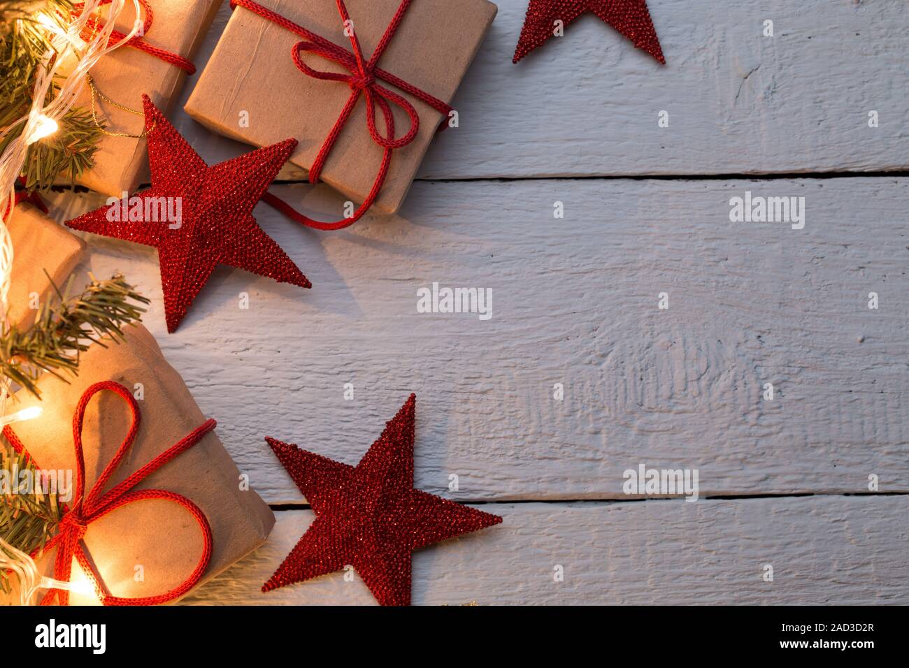 Presents in cartons, red stars Stock Photo