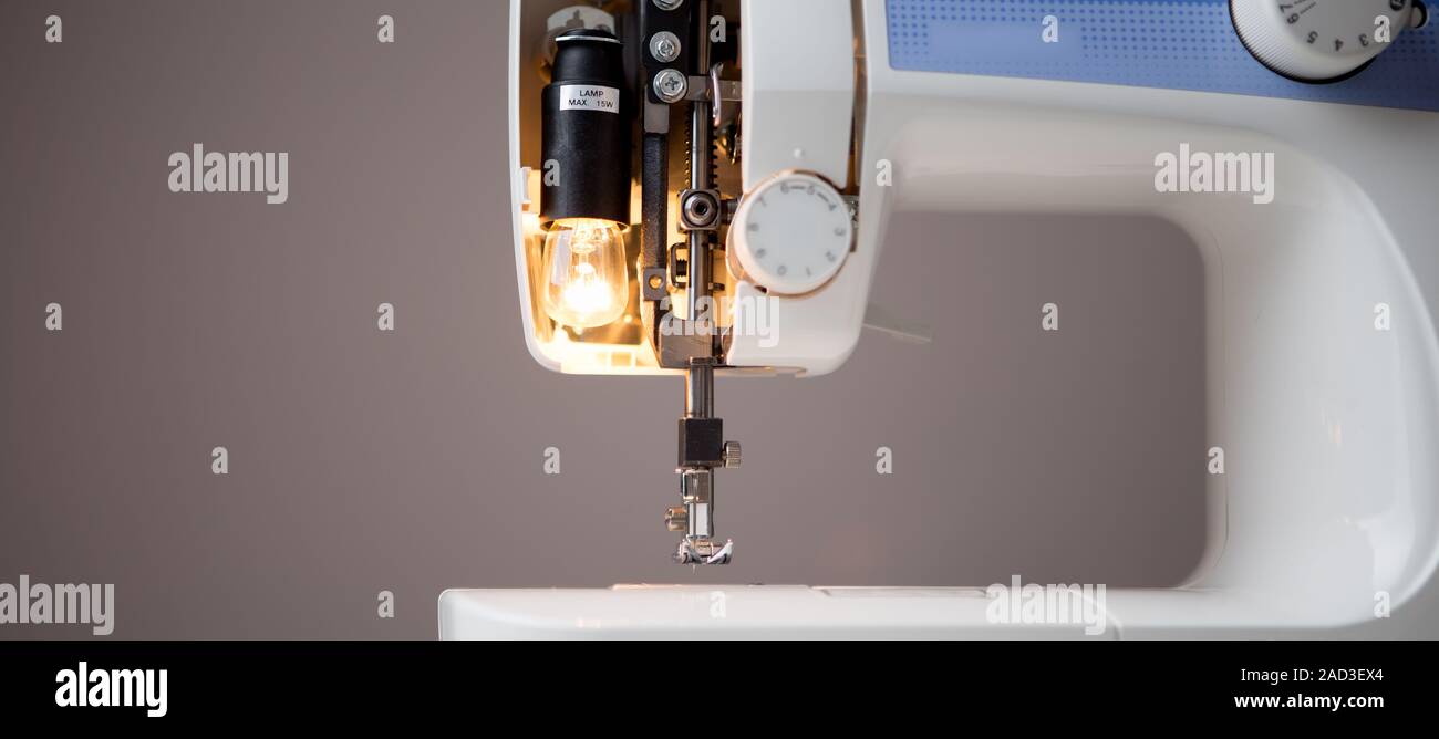 Sewing machine with cover removed Stock Photo