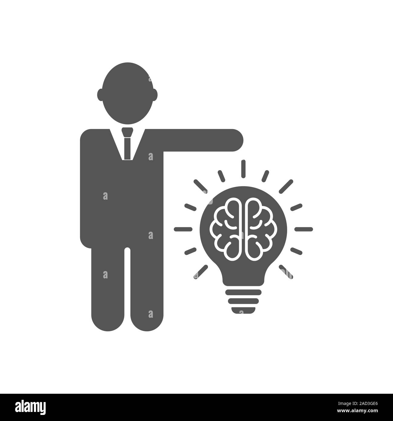 Businessman and idea lamp symbol vector illustration. The businessman with bulb. Idea concept. Vector flat design illustration. EPS 10 Stock Vector