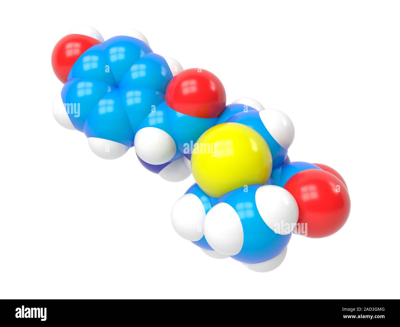 Amoxicillin molecule. Computer artwork showing the molecular structure ...