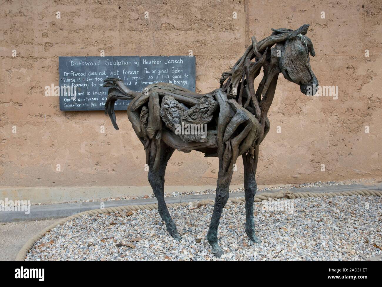 Life size driftwood horse sculptures, Eden Project, Cornwall, UK Stock Photo