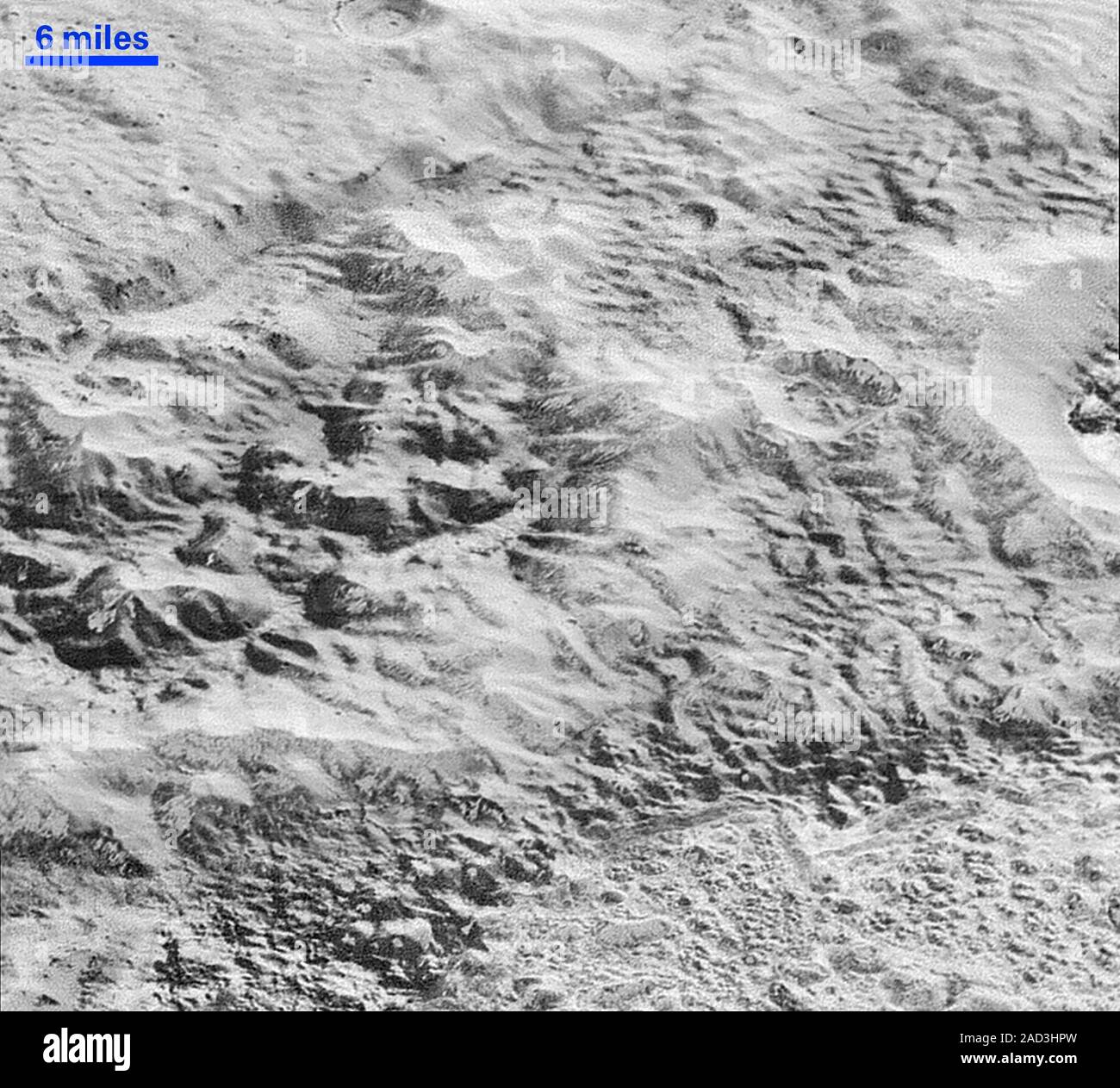 Pluto's ice crust. Satellite image showing the heavily eroded waterice