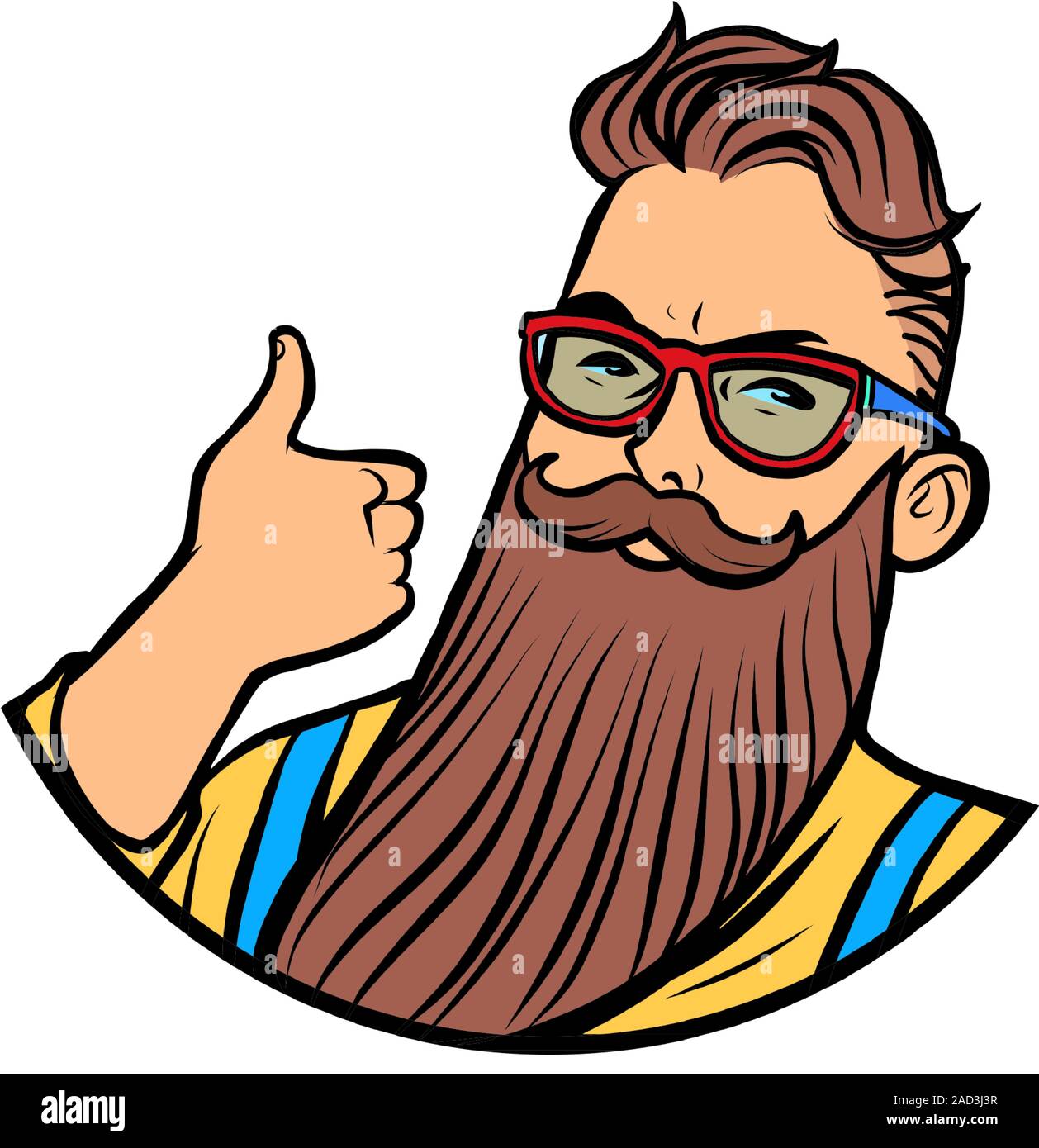 bearded hipster thumb up gesture Stock Vector