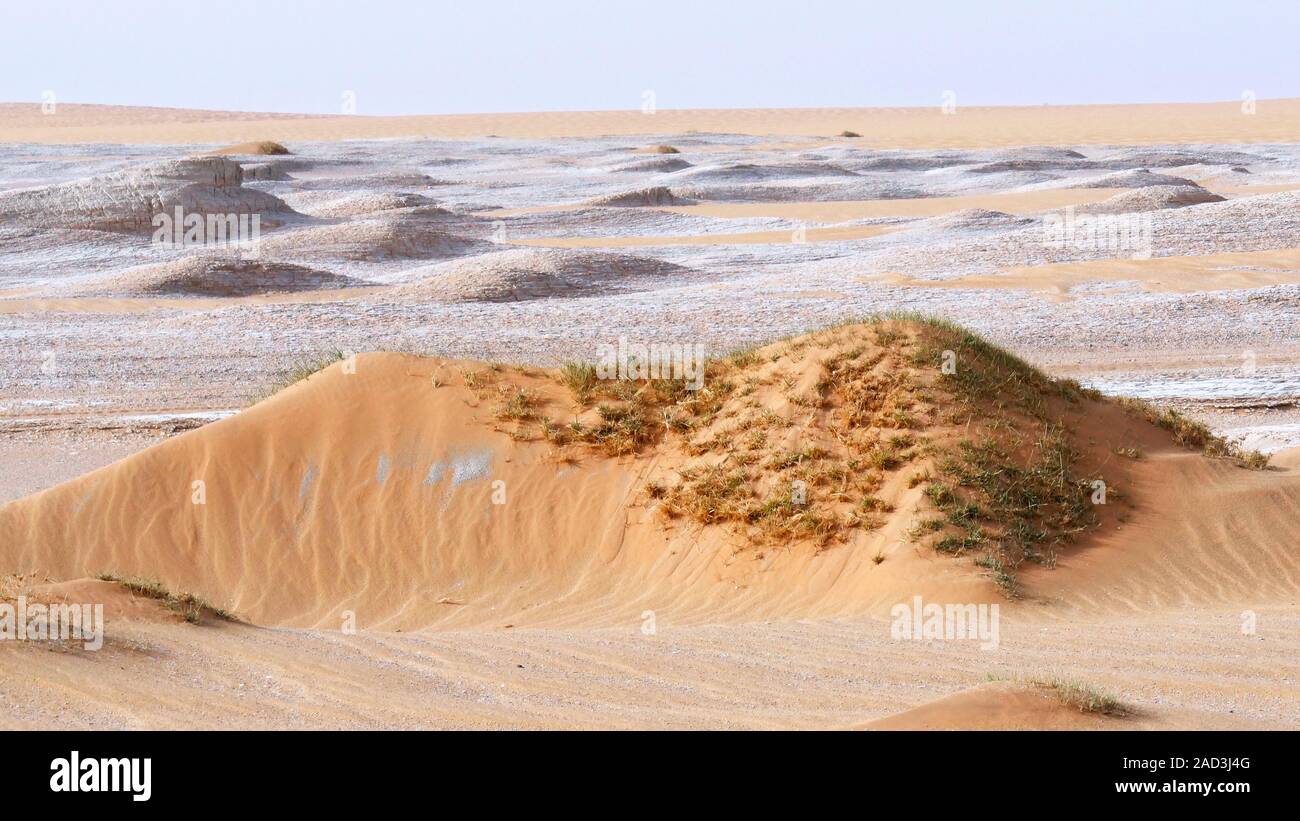 Prehistoric Saharan lake deposits. View over ancient sedimentary ...