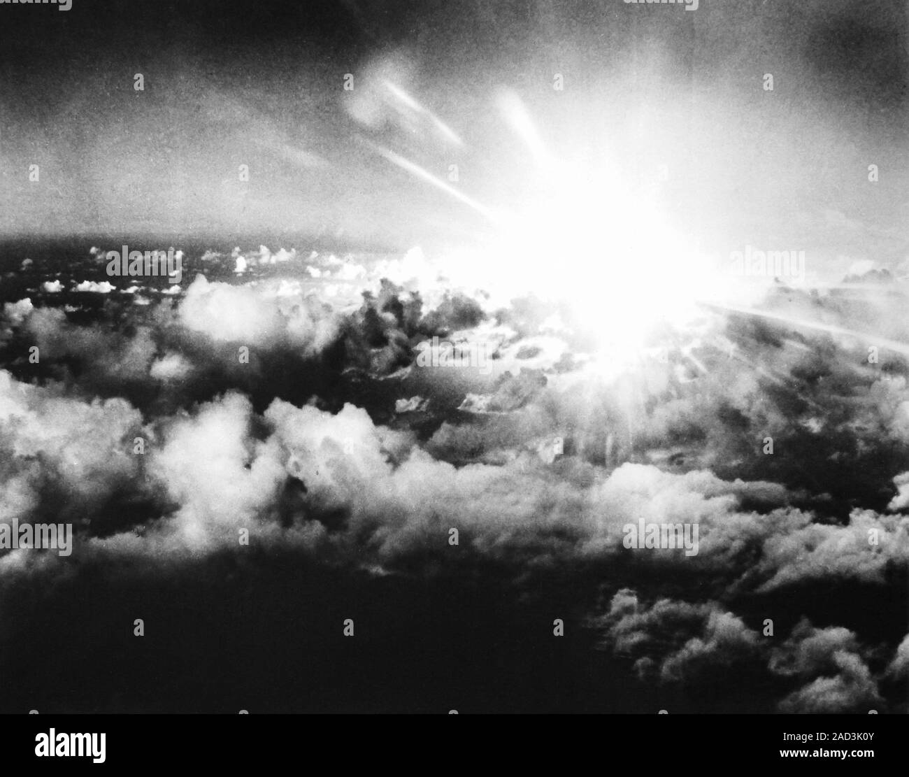 Able Day atom bomb test. Aerial camera record of the flash of light ...