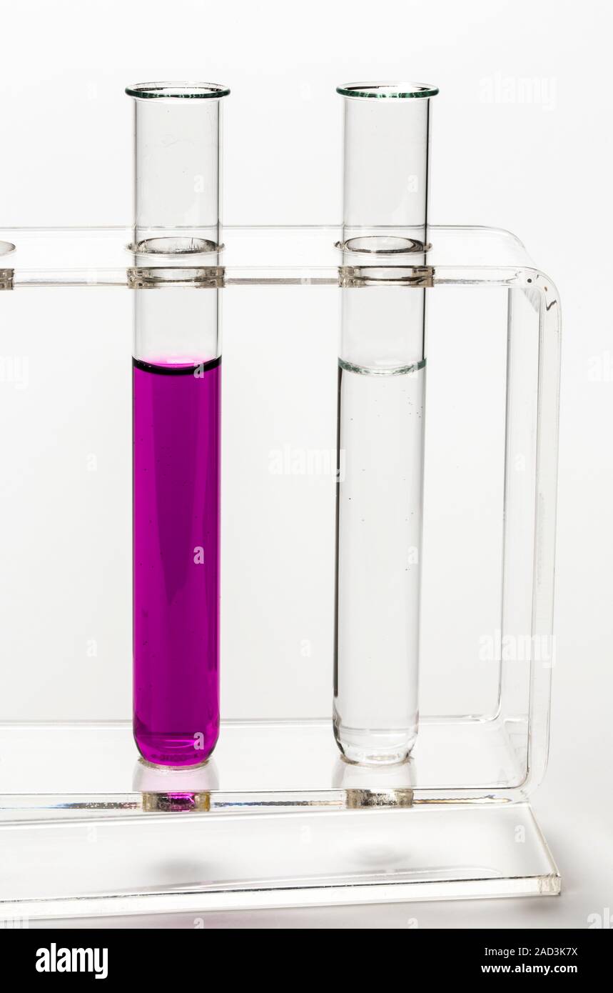 Testing for sulphur dioxide. Apparatus showing a positive test for