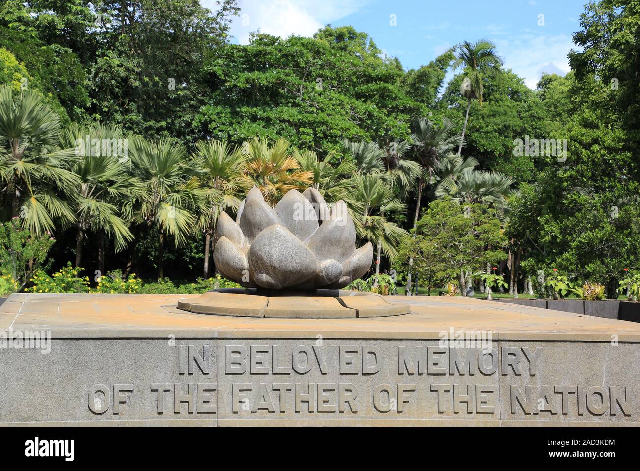 Mauritius, Pamplemousses, Botanical Garden, Lotus Fountain and Monument Stock Photo