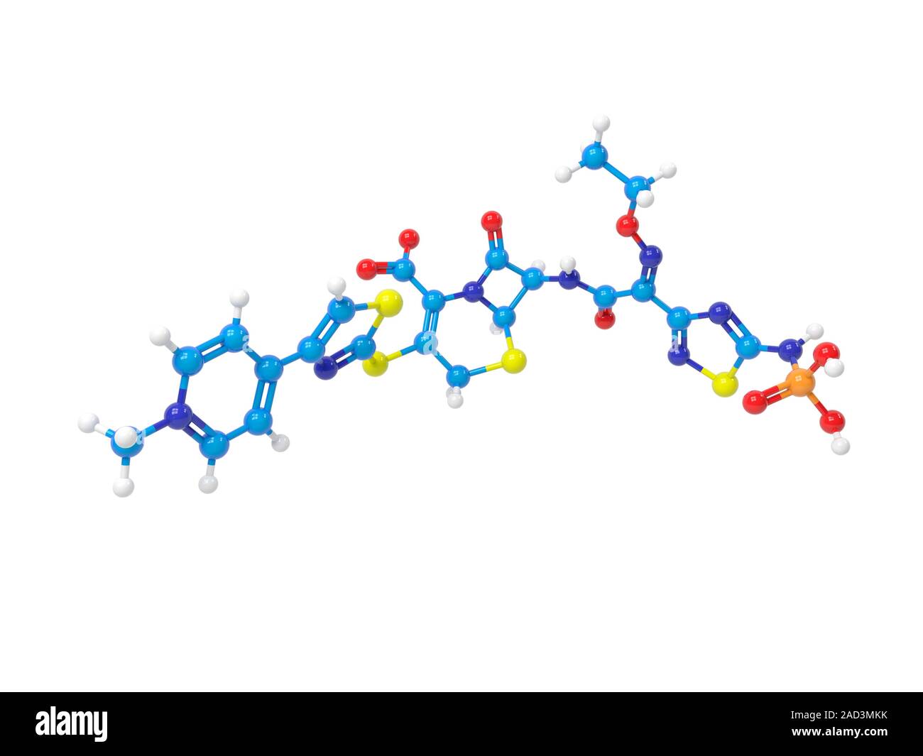 Ceftaroline fosamil molecule. Computer illustration showing the