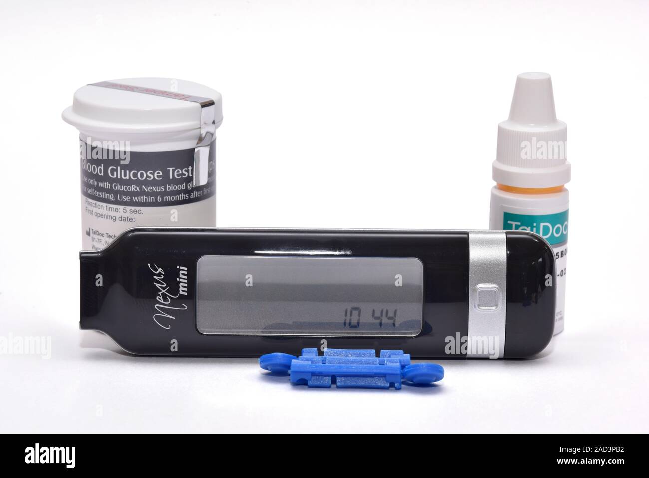 Blood glucose monitor. Digital monitor black), test strips