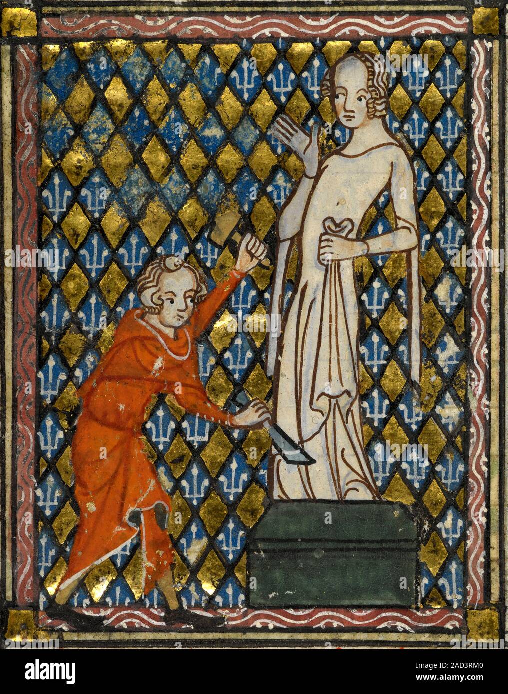 14th century illustration of the Greek mythological figure Pygmalion in