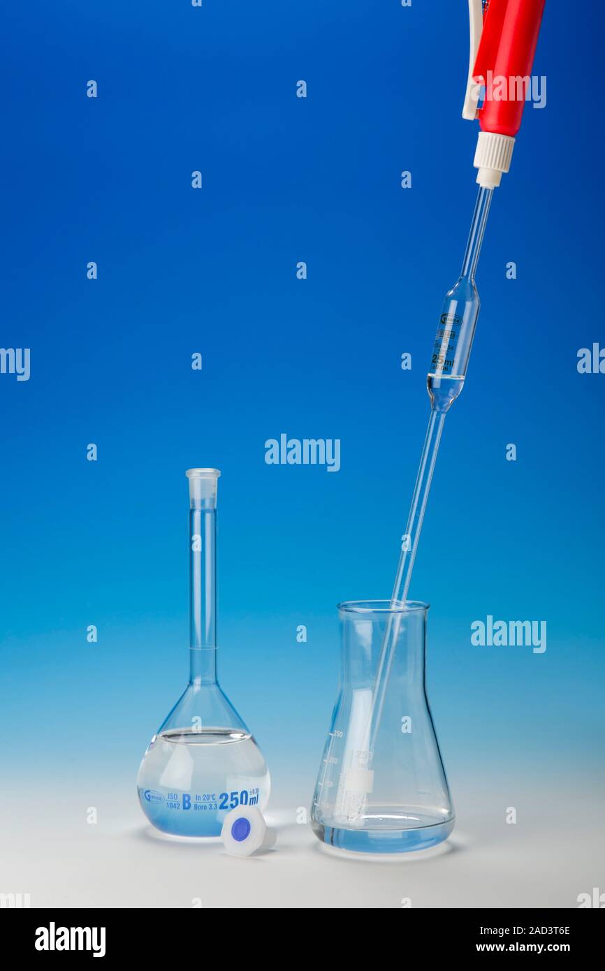 Transferring a reactant into a conical flask. This is stage two of