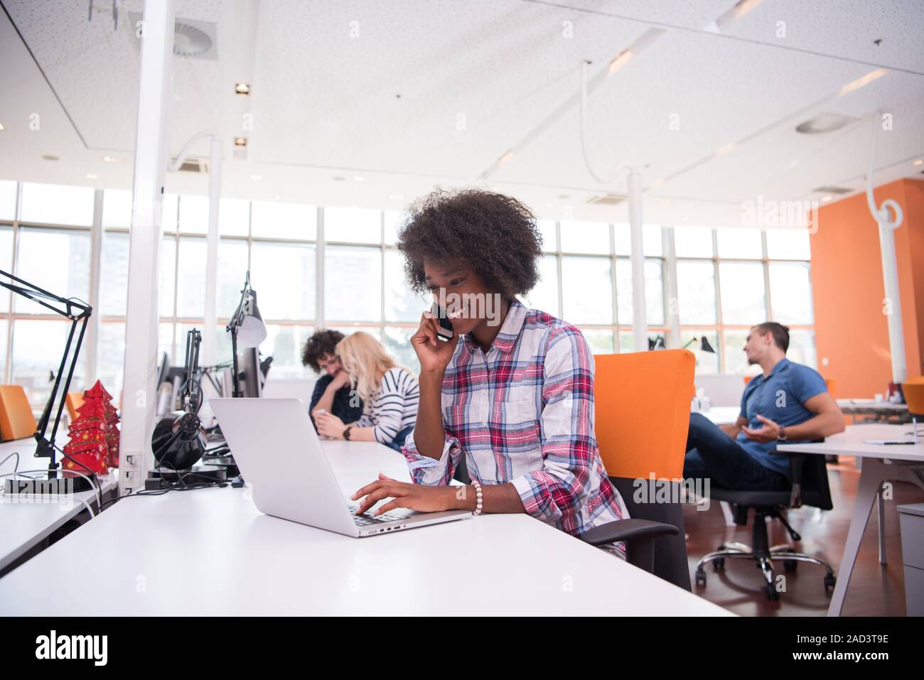 African American informal Business woman working in the office Stock ...