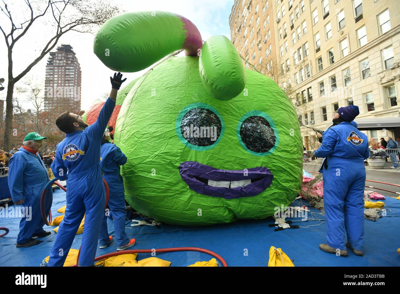 The Macy's Thanksgiving Day Parade balloons are inflated in front of the public on the Upper West Side on Thanksgiving Eve, New York, USA - 27 Nov 201 Stock Photo