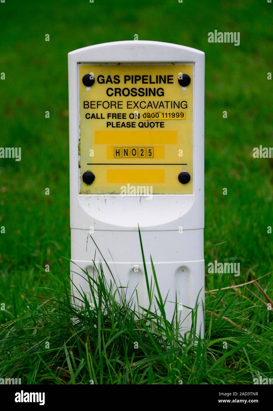 Gas pipeline marker. A sign marking the location of a buried natural