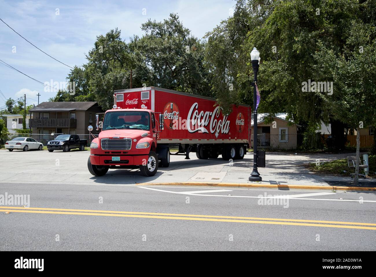 freightliner truck large coca-cola lorry delivering to area of city of orlando florida usa Stock Photo