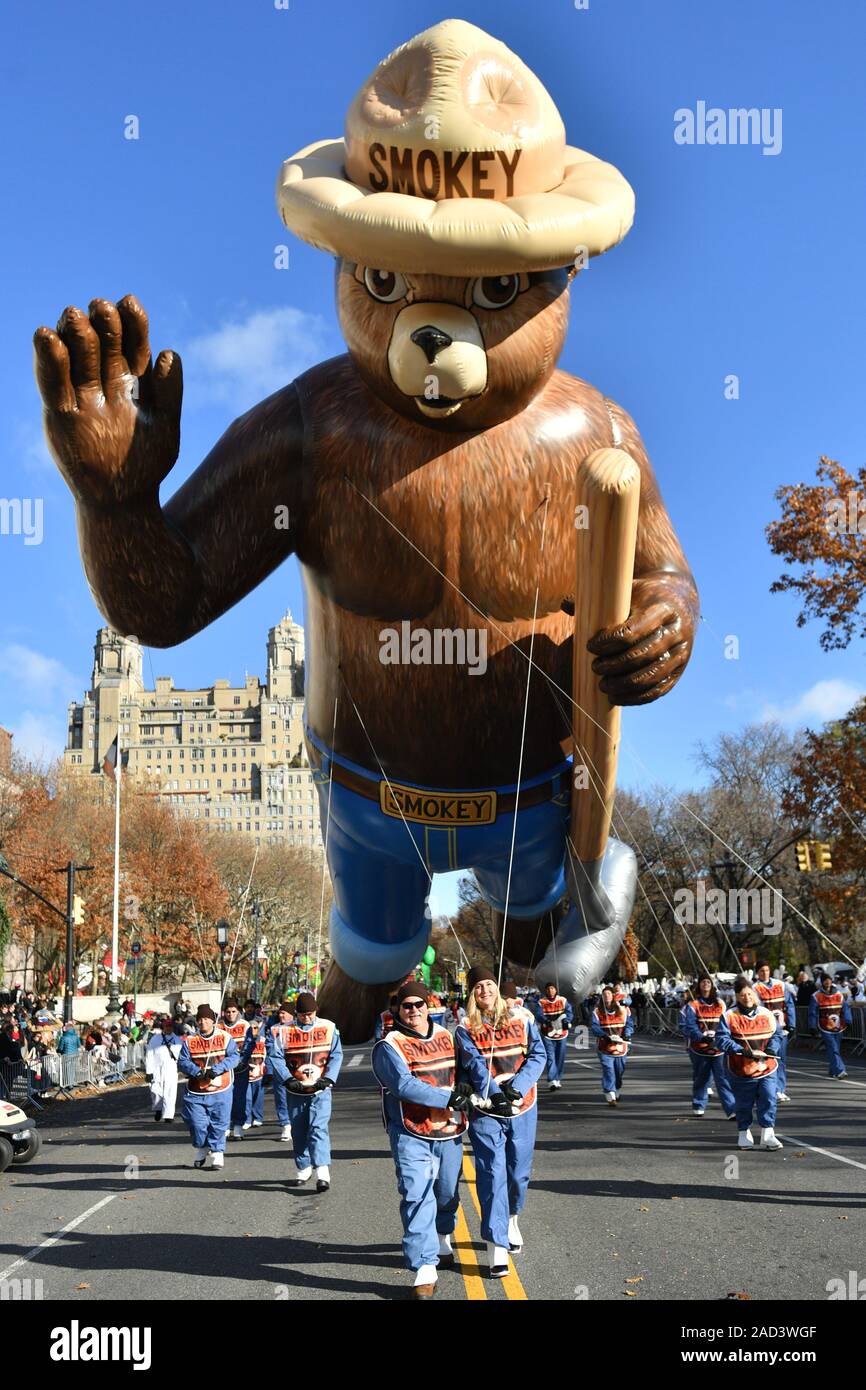 The Smokey Bear balloon at the 93rd Annual Macy's Thanksgiving Day Parade, New York, USA - 28 Nov 2019 Stock Photo