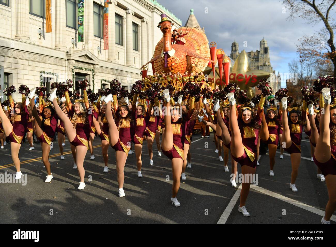 Members of the Texas State University dance team stand at attention at the start of the 93rd Annual Macy's Thanksgiving Day Parade, New York, USA - 28 Stock Photo