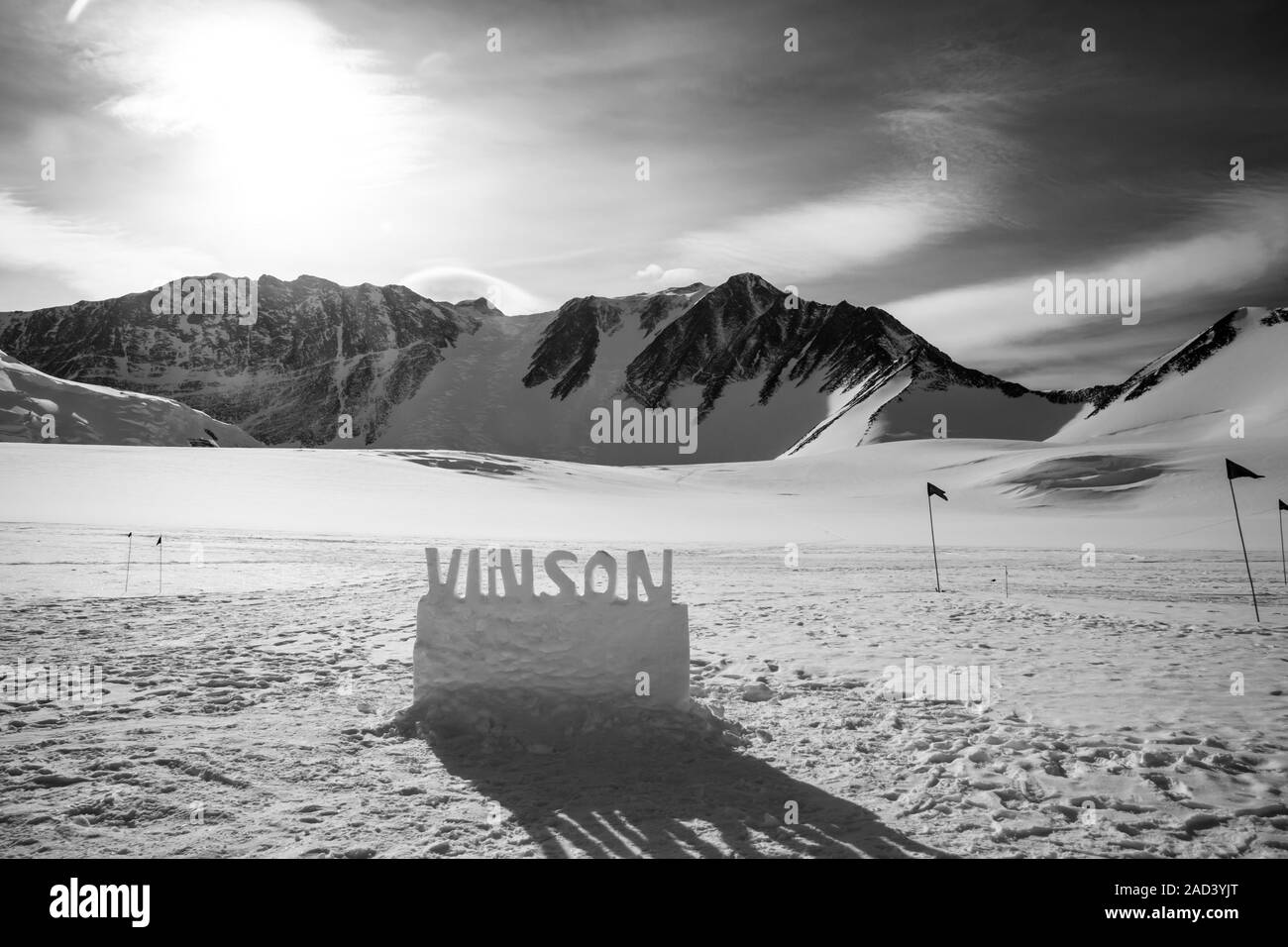 Sign Vinson A snow sculpted sign marks Mt Vinson Base Camp in the Ellsworth ...