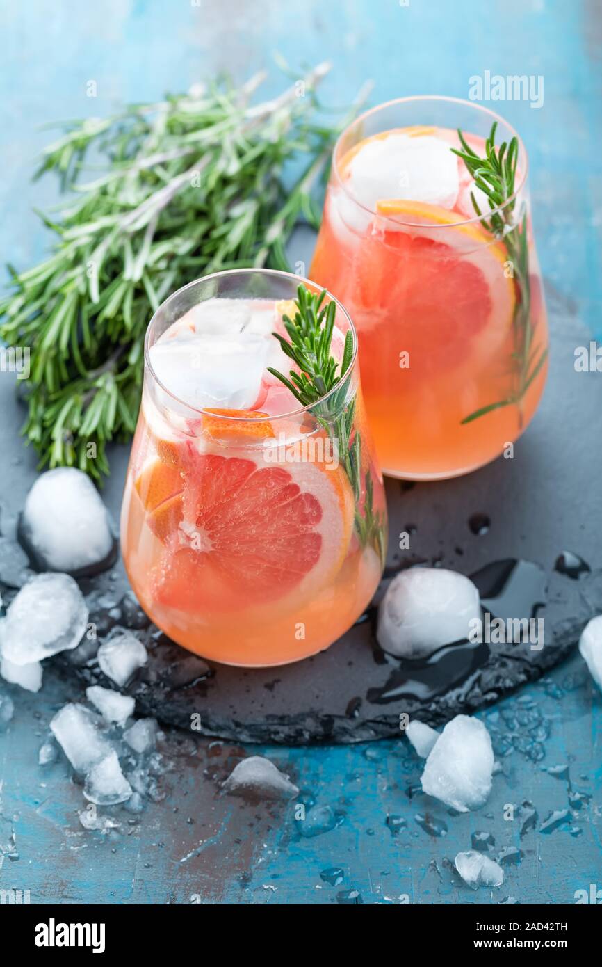 Grapefruit and thyme gin cocktail, refreshing drink with ice Stock