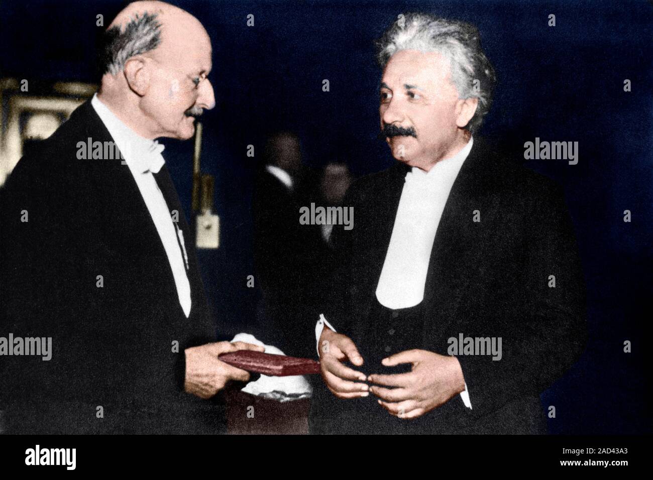 Max Planck and Albert Einstein. Planck (left, 1858-1947) was a German physicist whose work led to the development of quantum theory. Einstein (1879-19 Stock Photo - Alamy