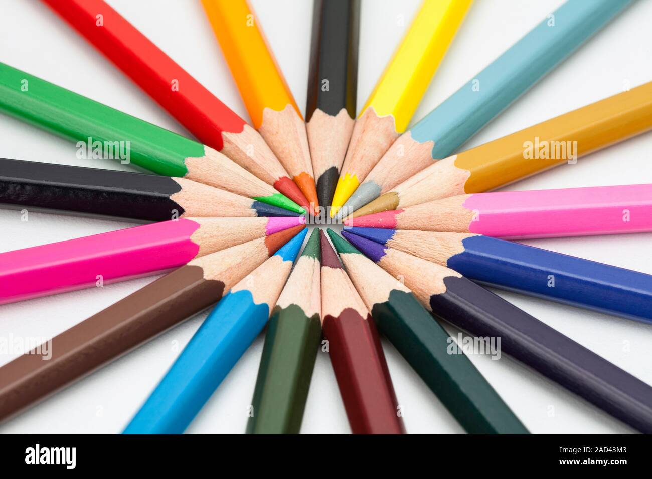 Colorful Pencils Arranged round on white Stock Photo