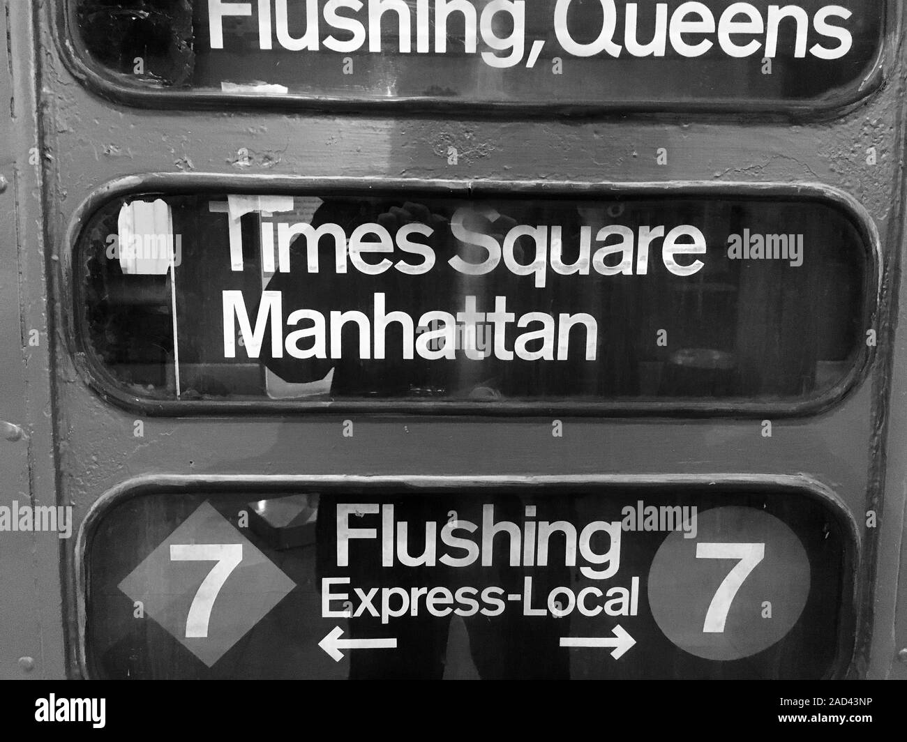New York City vintage subway sign for Times Square Midtown Manhattan. NYC has the largest rapid transport system in the World with 472 stations and ru Stock Photo