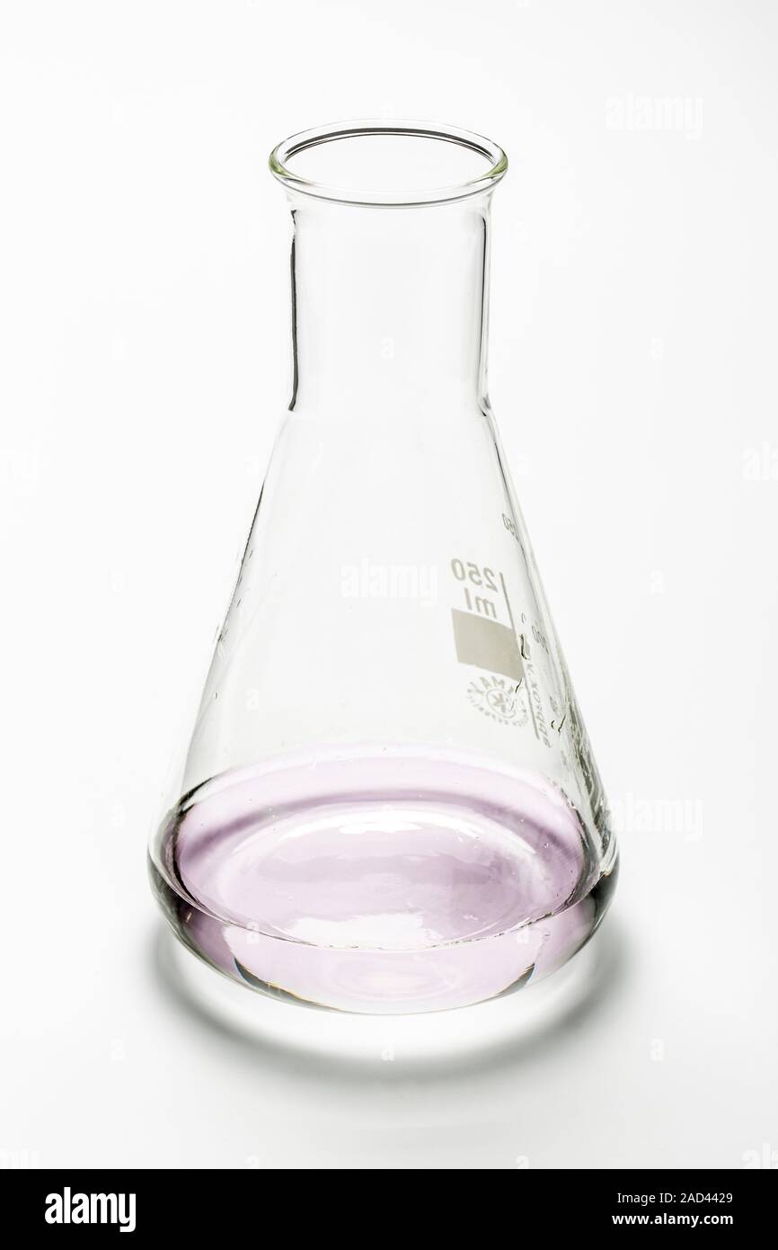 Phenolphthalein at pH9.3. In a base solution phenolphthalein is a pink