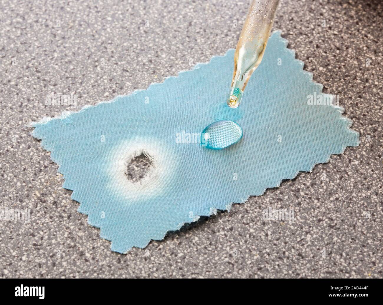 Alkali dissolving polyester. A pipette is used to put a drop of