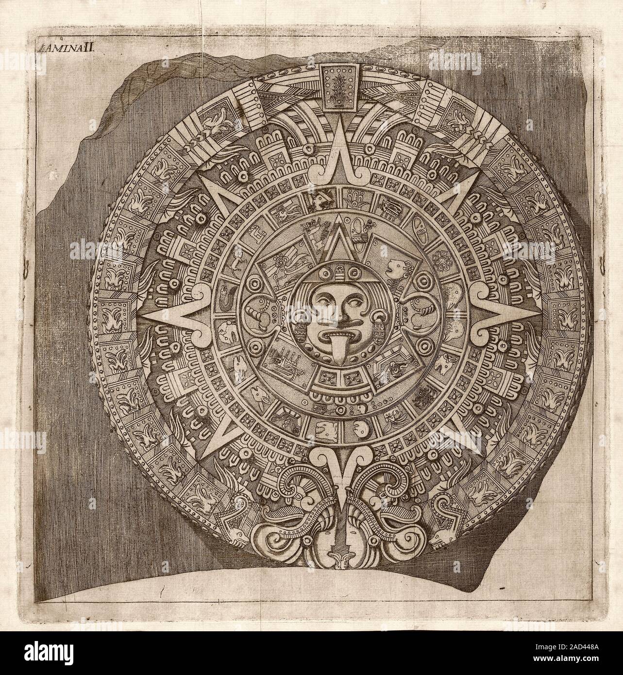 Aztec calendar stone 18th century illustration of the Aztec calendar Aztec calendar stone 18th century illustration of the Aztec calendar