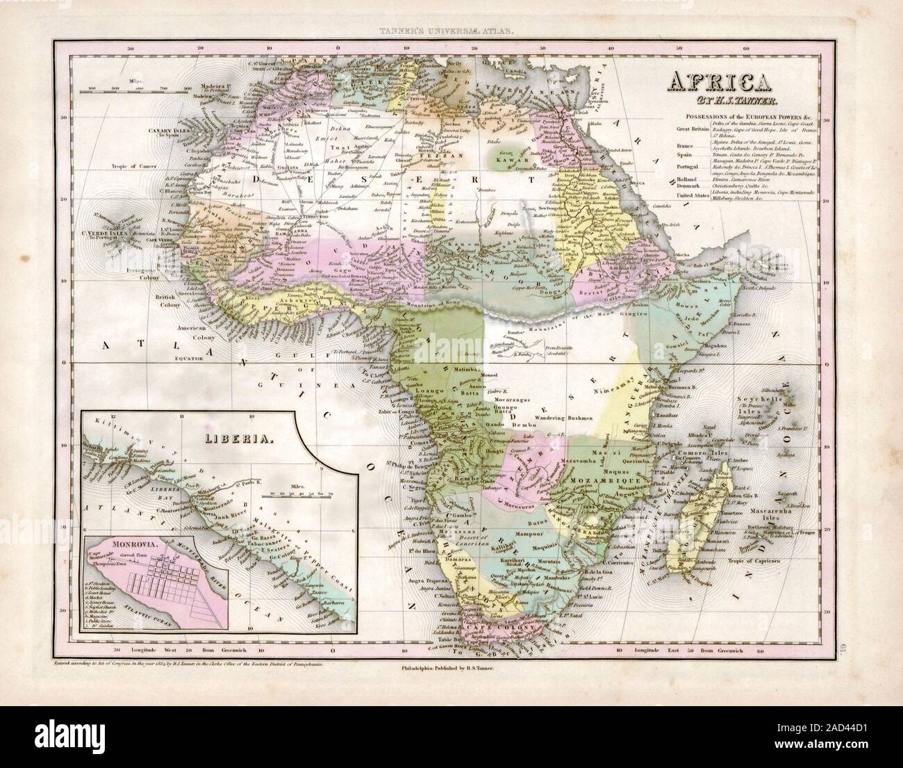 Map of Africa. 19thcentury map of the continent of Africa, published