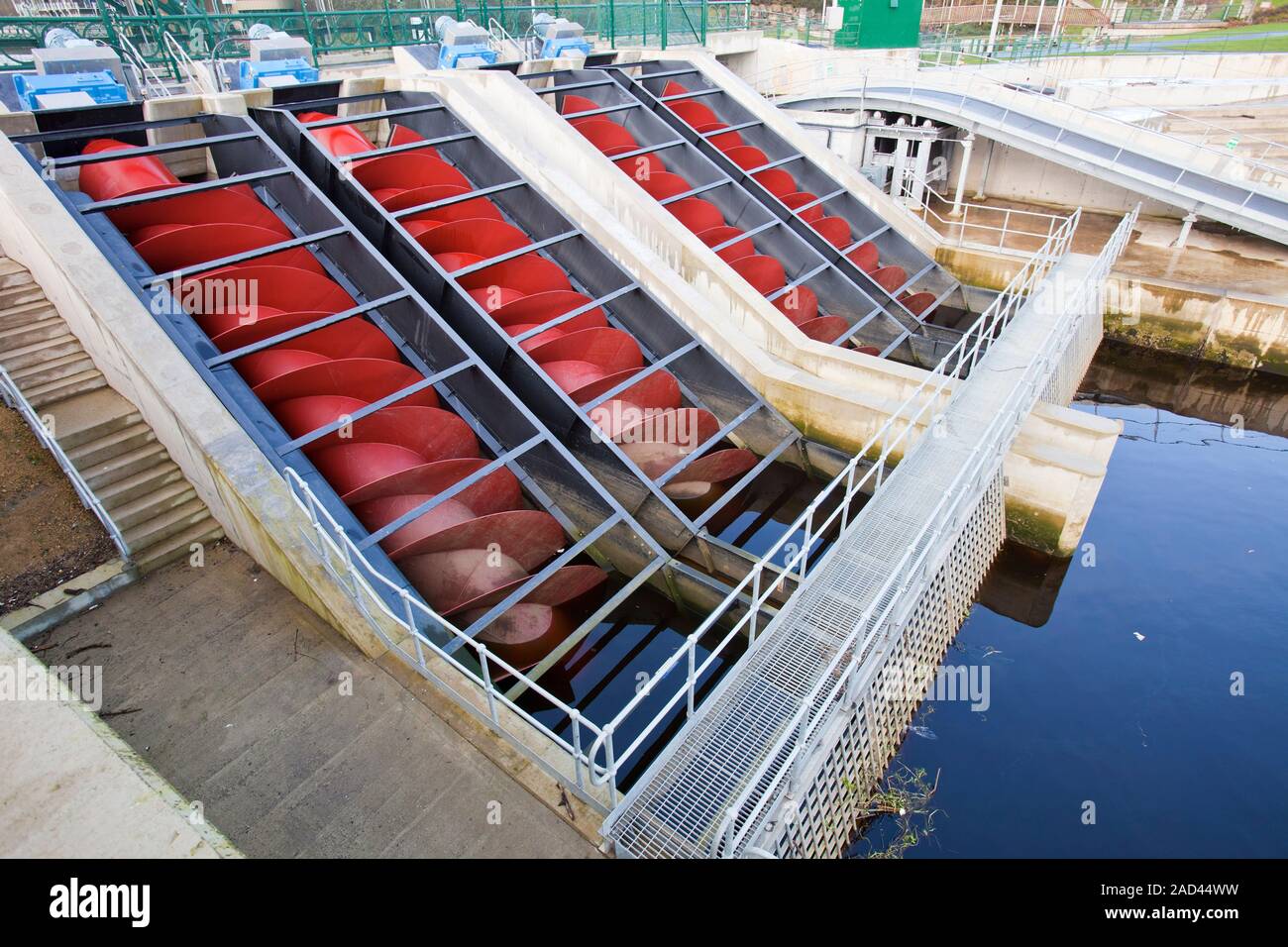 Archimedes screws, hydro power generation at the Tees barrage on the River Tees at Middlesbrough